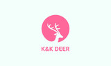 logomark, pictorial logo, logogram, pictogram logo silhouette deer with letter K K in pink background