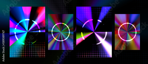 Cover design circle futuristic 80s retro oasis vibrant abstract neon glow theme collection vector background for flyers, banners, posters, invitations, brochures