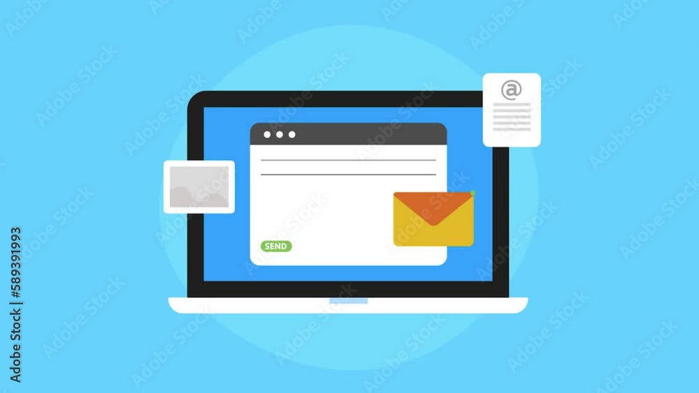 Email inbox message interface, compose professional and personal mail writing on laptop screen, business solution.