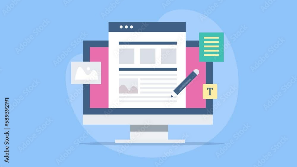 Business blogging online content writing, publishing article on internet. blog post cms technology. 2d animation video. Business blogging online content writing, publishing article on internet. blog post cms technology. 2d animation video.