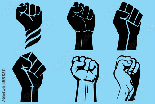 Multiple style raised and closed fist icons. Symbol of victory, strength, power and solidarity - Raised fist - flat icon for media, apps and websites. Editable vector, eps 10.