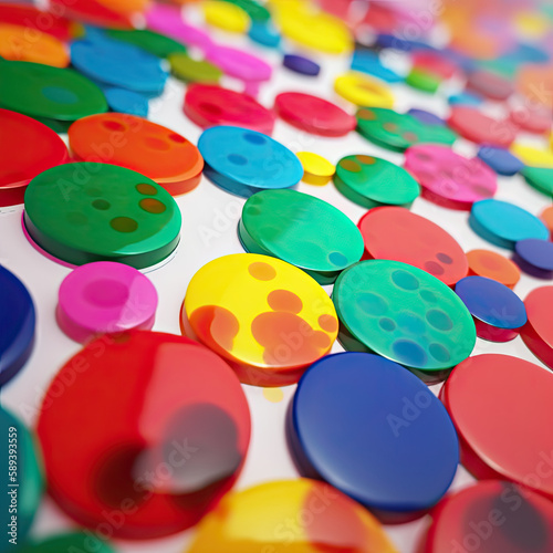 a close-up of colored dots with selective focus. Generative AI.