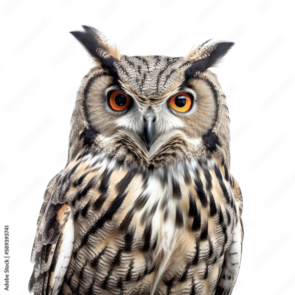Owl isolated on white, transparent background, PNG, generative ai Owl isolated on white, transparent background, PNG, generative ai