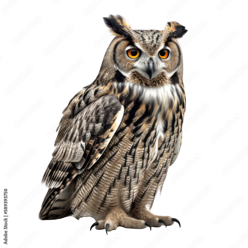 Owl isolated on white, transparent background, PNG, generative ai	 - obrazy, fototapety, plakaty 