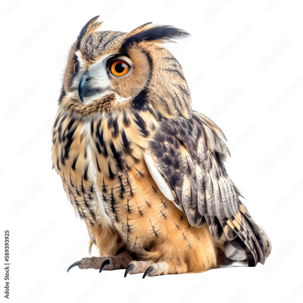Fototapeta premium Owl isolated on white, transparent background, PNG, generative ai 
