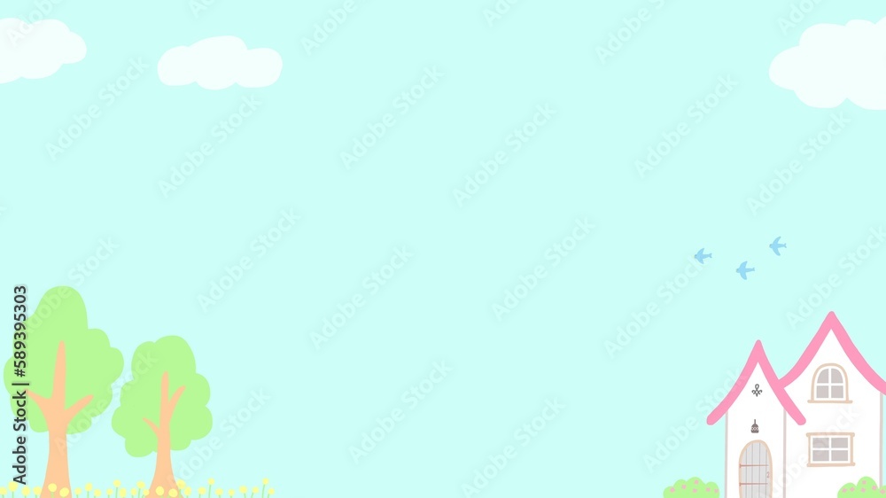 かわいい家と木のある風景イラスト かわいい家と木のある風景イラスト