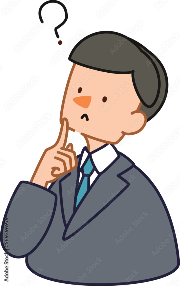 ベクターで描いた可愛いビジネスマンの男性のイラスト_疑問を持っている男性 ベクターで描いた可愛いビジネスマンの男性のイラスト_疑問を持っている男性