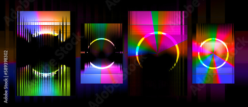 Cover design circle futuristic 80s arcade retro vibrant abstract neon glow theme collection vector background