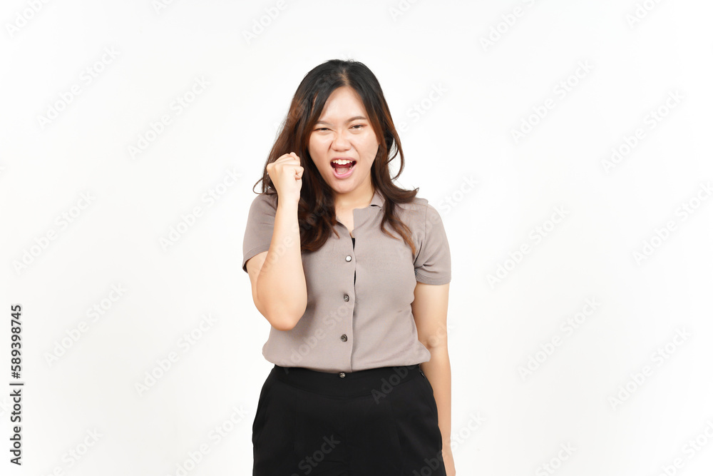 Fist with Angry Face Expression Of Beautiful Asian Woman Isolated On White Background Fist with Angry Face Expression Of Beautiful Asian Woman Isolated On White Background