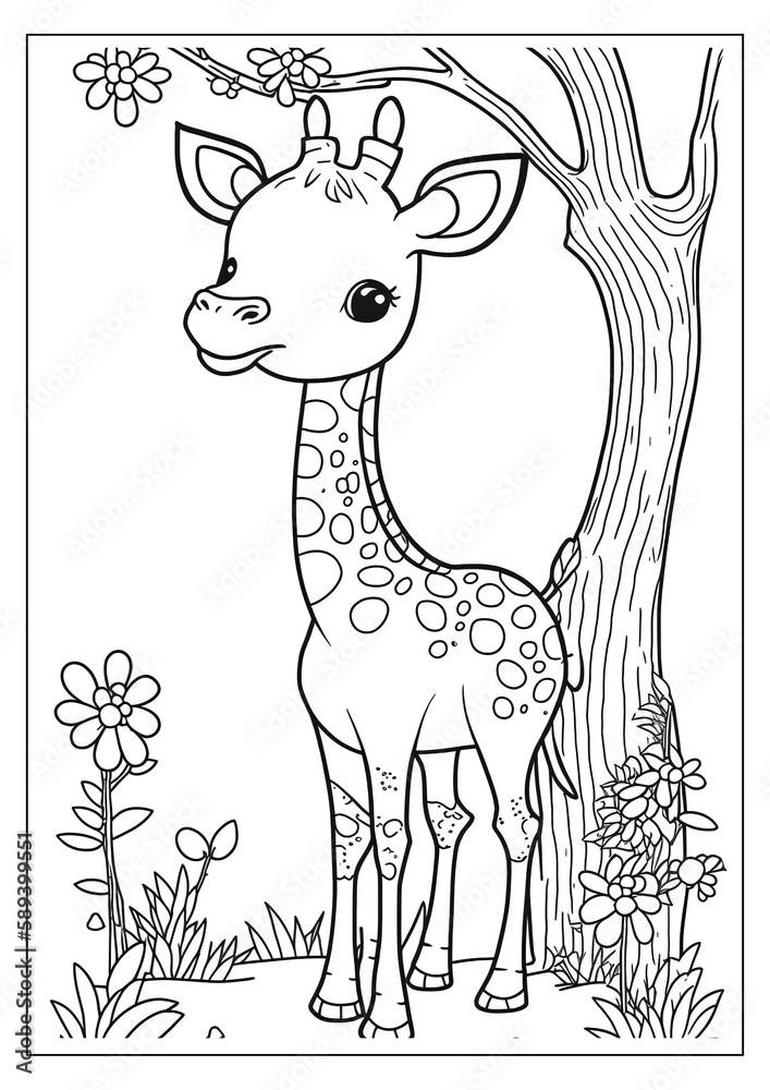 Coloring book page for children with Cute Wild animal cartoon vector illustration theme