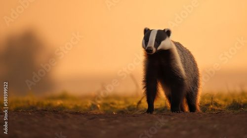 A black and white with sunset in background