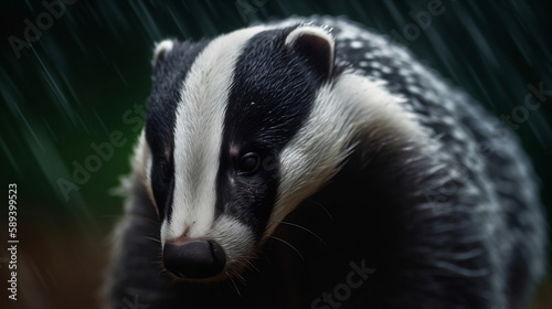 A black and white badger in the rain © The animal shed 274
