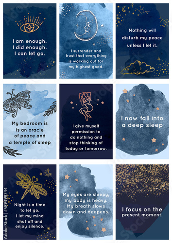 Beautiful set of printable sleep affirmation cards for a good sleep, bedtime, restful night