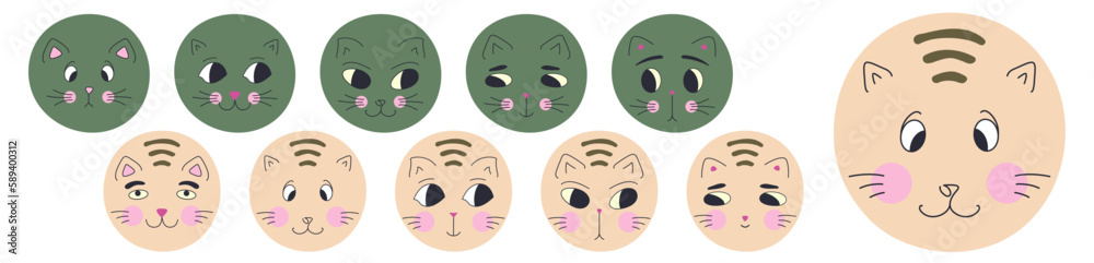 Funny cat face, abstract personage, mascot design, funny face, cute icon.