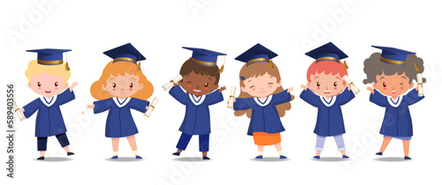 Group of people in graduation gowns holding diplomas