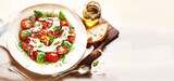 Italian salad caprese. Healthy food. Watercolor illustration. Generated AI.