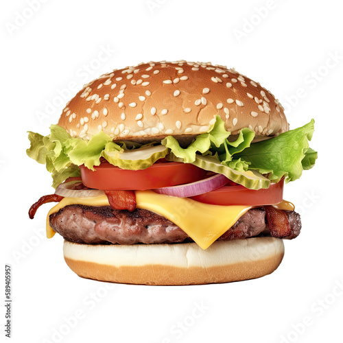 Beef Burger on a Transparent Background - Generative AI 