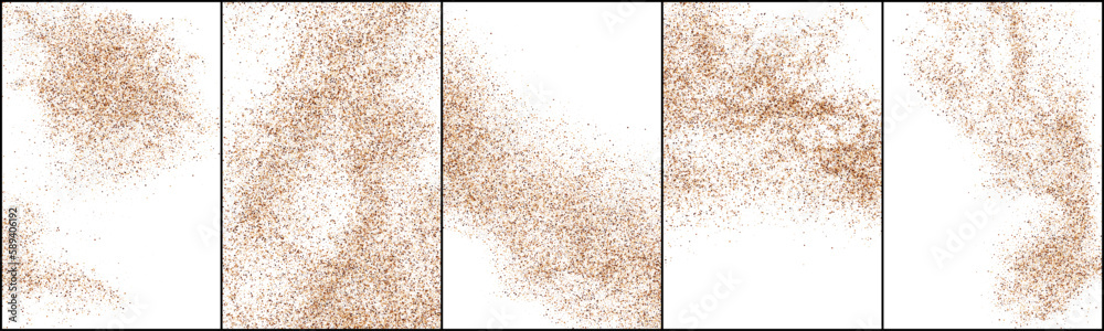 Set Of Coffee Color Grain Texture Isolated on White Background. Chocolate Shades Confetti. Brown Particles. Digitally Generated Image. Vector Illustration, EPS 10.