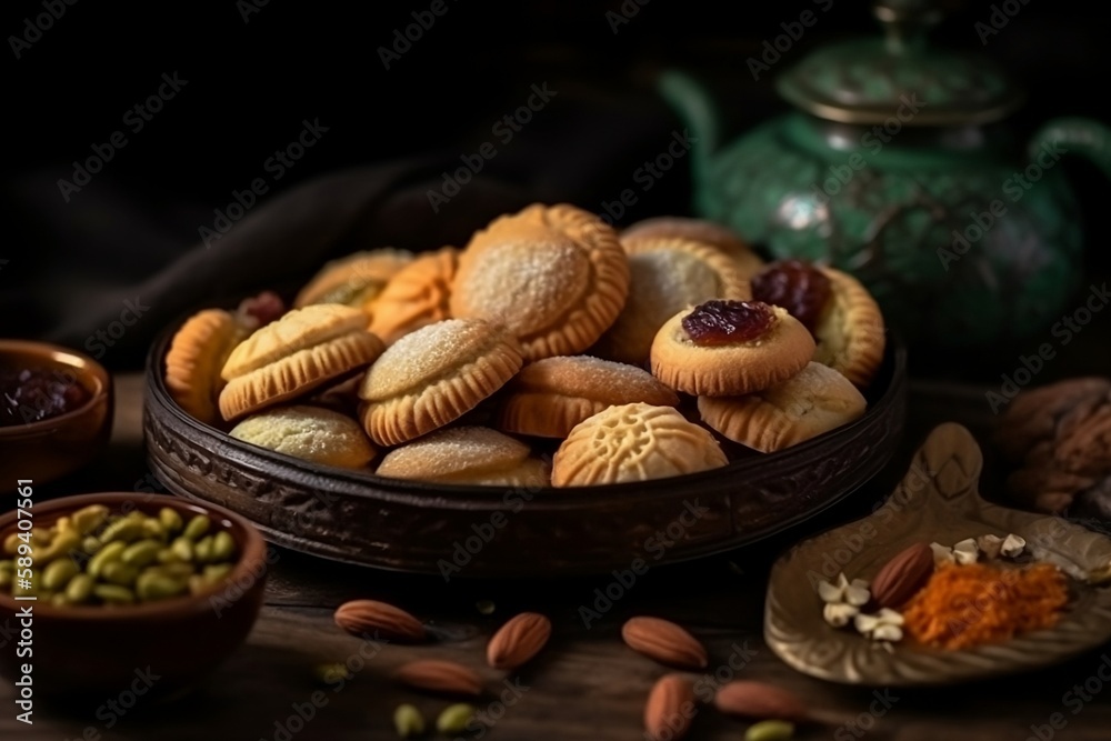 Desserts Eid al-Fitr, Eid al Adha Kahk (Eid Cookies) Arabic filled Pistachio or nut Desserts Eid al-Fitr, Eid al Adha Kahk (Eid Cookies) Arabic filled Pistachio or nut