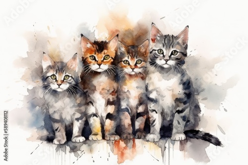 group of kittens watercolor abstract