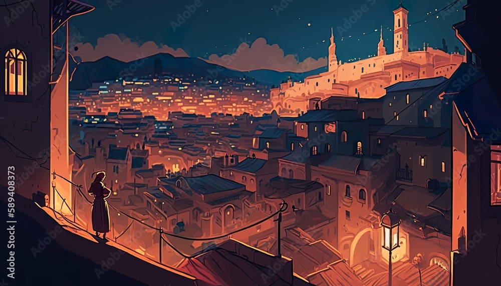 Obraz premium jerusalem night cityscape (ai generate)
