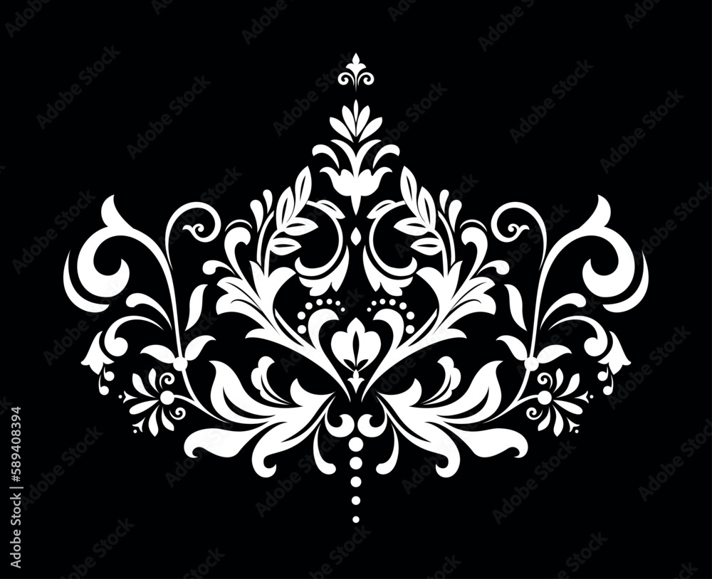 Wallpaper in the style of Baroque. Seamless vector background. White and black floral ornament. Graphic pattern for fabric, wallpaper, packaging. Ornate Damask flower ornament Wallpaper in the style of Baroque. Seamless vector background. White and black floral ornament. Graphic pattern for fabric, wallpaper, packaging. Ornate Damask flower ornament
