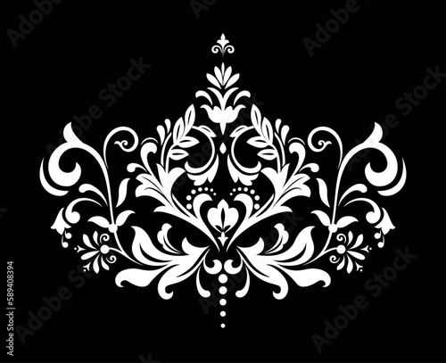 Wallpaper in the style of Baroque. Seamless vector background. White and black floral ornament. Graphic pattern for fabric, wallpaper, packaging. Ornate Damask flower ornament