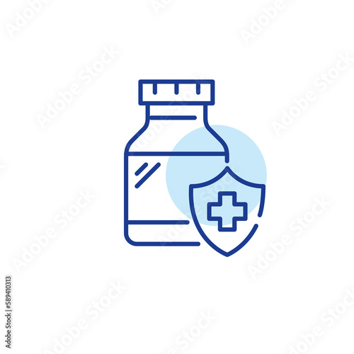 Healthcare medication coverage. Medical health plan. Pixel perfect, editable stroke line icon
