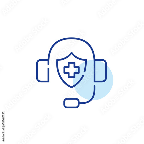 Medical insurance with call centre support. Health plan contact. Pixel perfect, editable stroke line icon
