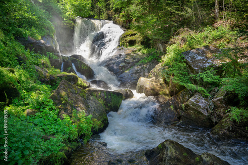 Triberger Wasserf  lle Detail im sonnigen Sommer - Triberg im Schwarzwald  Deutschland