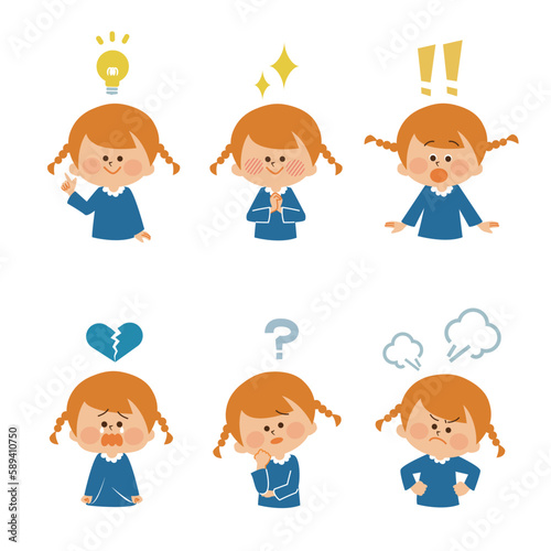 表情　女の子のイラスト　セット素材