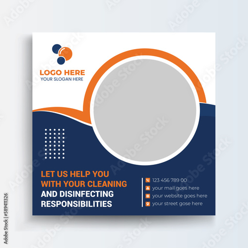 Cleaning Service Company home and hotel cleaning social media post banner. Cleaning service marketing post banner design. Home Cleaning social media post banner.