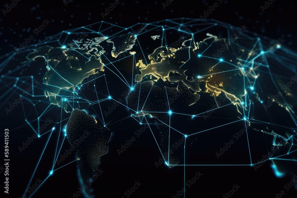 Obraz premium Worldmap Technology Network. Generative AI 