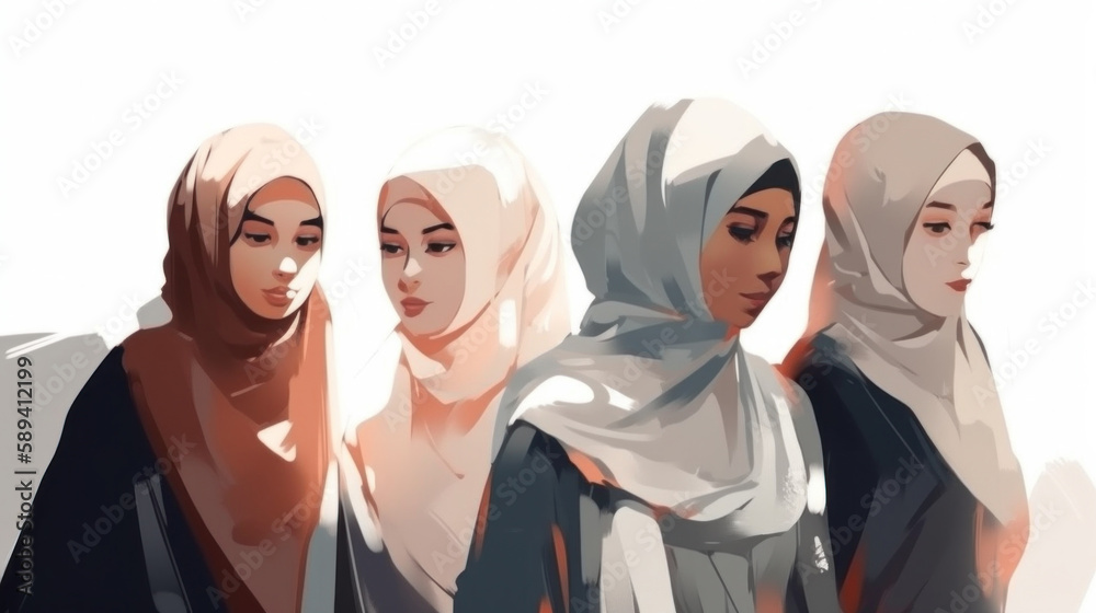 An elegant and eye-catching illustration featuring a group of Muslim ...