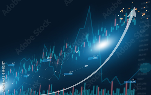 Monitor screen with trading stock exchange graph, money, data graph, block chain, finance, business growth, stock market, cryptocurrency selling and buy with price chart ,business financial funds