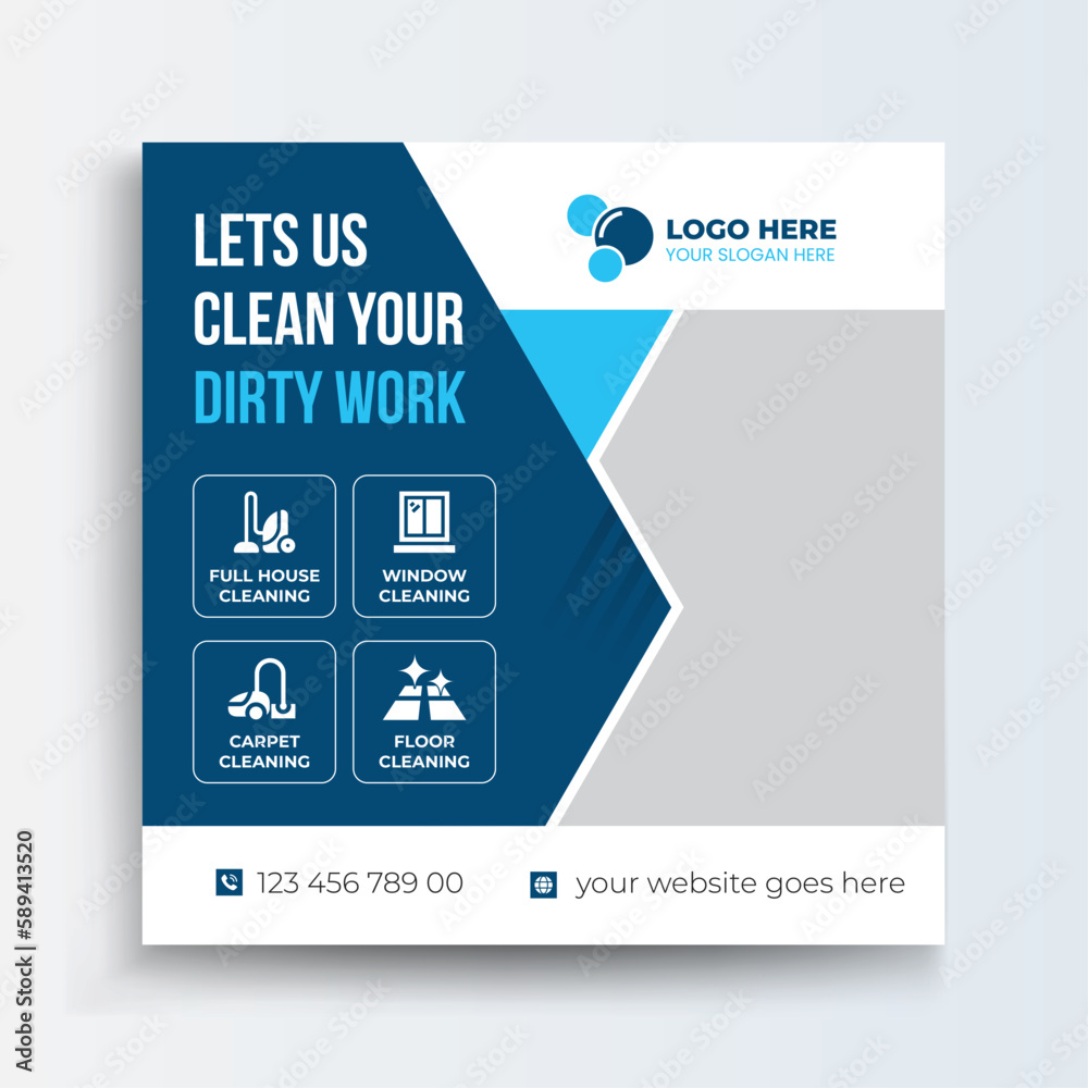 Obraz premium Cleaning service business promotion social media post or web banner template design. Housekeeping, wash, clean or repair service. Cleaning service marketing post banner design.