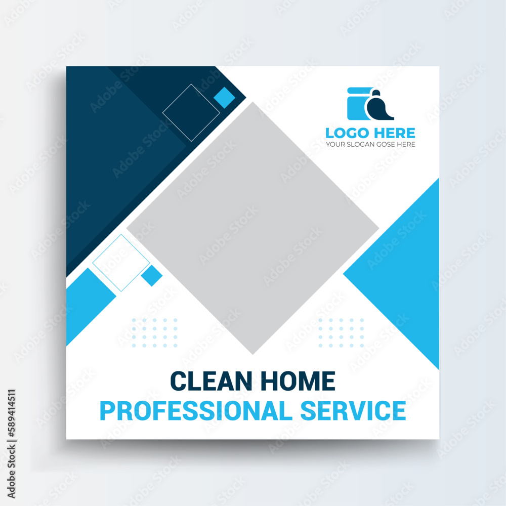 Commercial cleaning service social media promotional banner design template. Cleaning service marketing post banner design.
