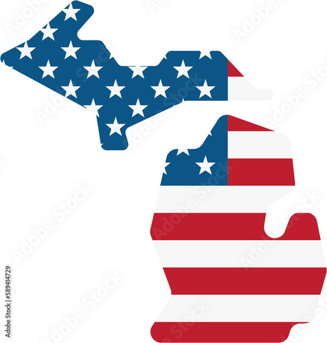 outline drawing of michigan state map on usa flag.