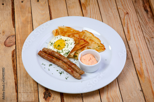 sausage with pancakes and egg