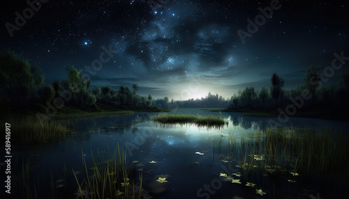 Night landscape in the world of fantasy. Fantasy concept