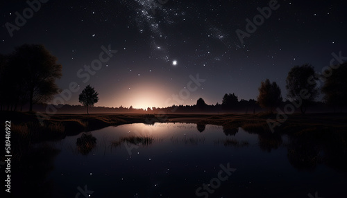Night landscape in the world of fantasy. Fantasy concept © IonelV