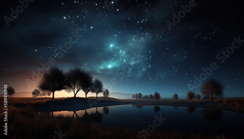 Night landscape in the world of fantasy. Fantasy concept