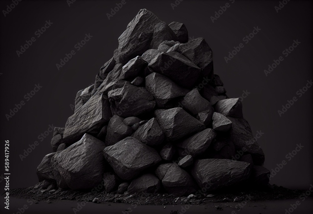 isolated pile of black coal rock. Generative AI