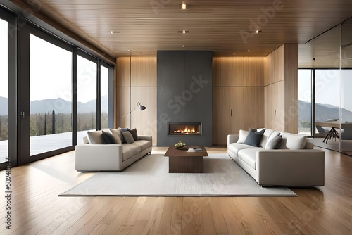 Interior of a Modern House with Fire Place