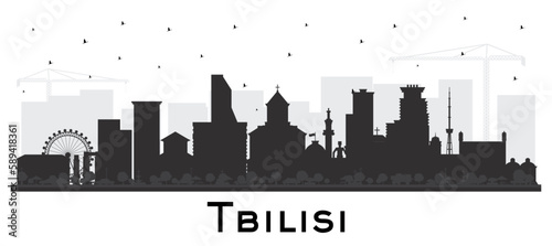 Tbilisi Georgia City Skyline Silhouette with Black Buildings Isolated on White. Vector Illustration. Tbilisi Cityscape with Landmarks.