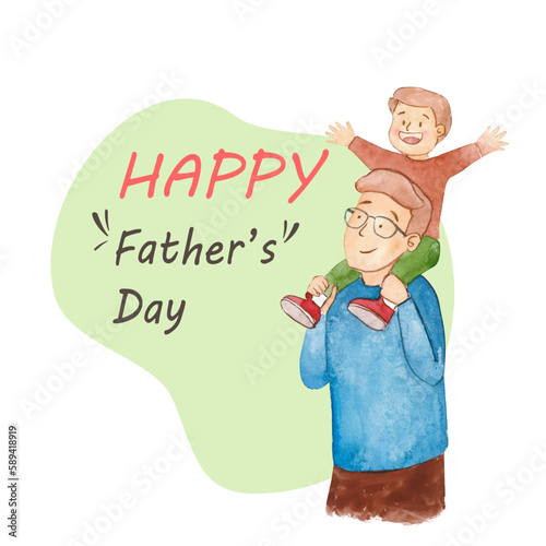 father and son watercolor illustration on father's day background
