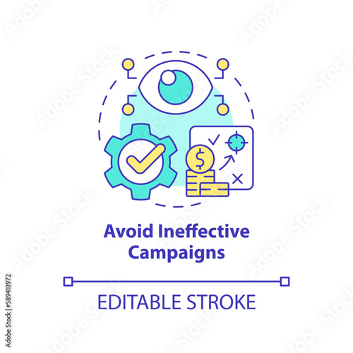 Avoid ineffective campaigns concept icon. Choose strategy. Causal research benefit abstract idea thin line illustration. Isolated outline drawing. Editable stroke. Arial, Myriad Pro-Bold fonts used