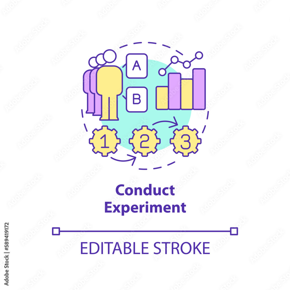 Conduct experiment concept icon. Studying activity. Causal research strategy abstract idea thin line illustration. Isolated outline drawing. Editable stroke. Arial, Myriad Pro-Bold fonts used