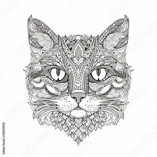 Cat head in mandala style. Illustration AI Generative.