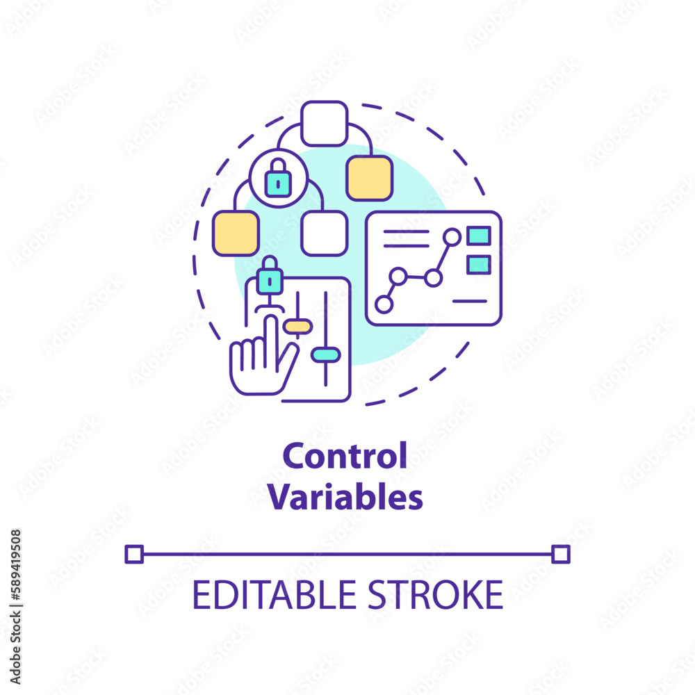 Control variables concept icon. Causal research changeable and principles abstract idea thin line illustration. Isolated outline drawing. Editable stroke. Arial, Myriad Pro-Bold fonts used Control variables concept icon. Causal research changeable and principles abstract idea thin line illustration. Isolated outline drawing. Editable stroke. Arial, Myriad Pro-Bold fonts used